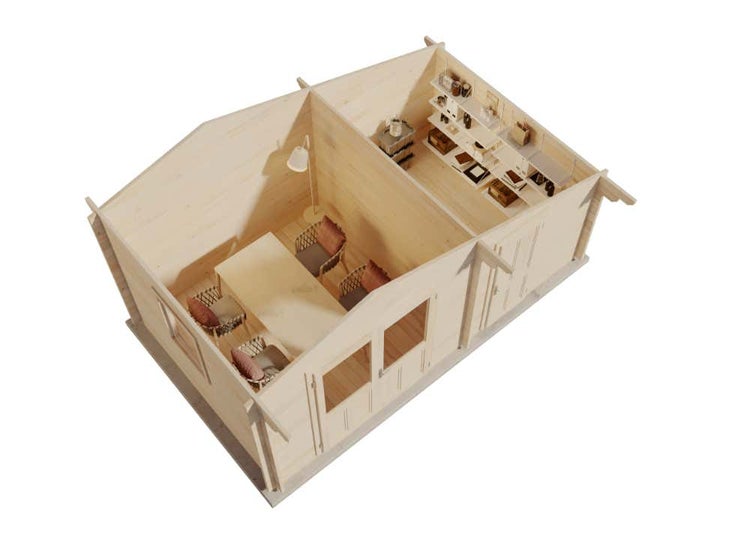 Alpholz Gerätehaus Deco Gartenhaus aus Holz in natur, Holzhaus mit 44 mm Wandstärke, Blockbohlenhaus mit Montagematerial imprägniert 5,3x3,5m