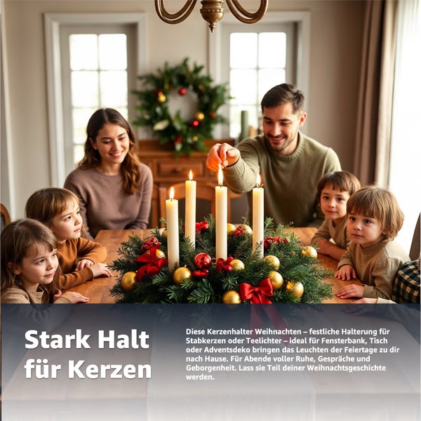 Familie zündet Kerzen auf einem Adventskranz an