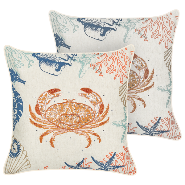 Dekokissen 2er Set SARGASSUM Leinen 45 x 45 cm Beige Tiermuster