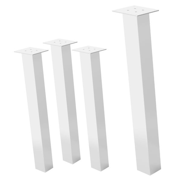 ML-Design 4er Set Tischbeine schräg 72 cm, Weiß glänzend, aus pulverbeschichtetem Stahl, eckig, Profil 8x8 cm, I-Form, Möbelfüße Metall 96° Neigung, Tischfüße Möbelbeine für Esstisch & Schreibtisch