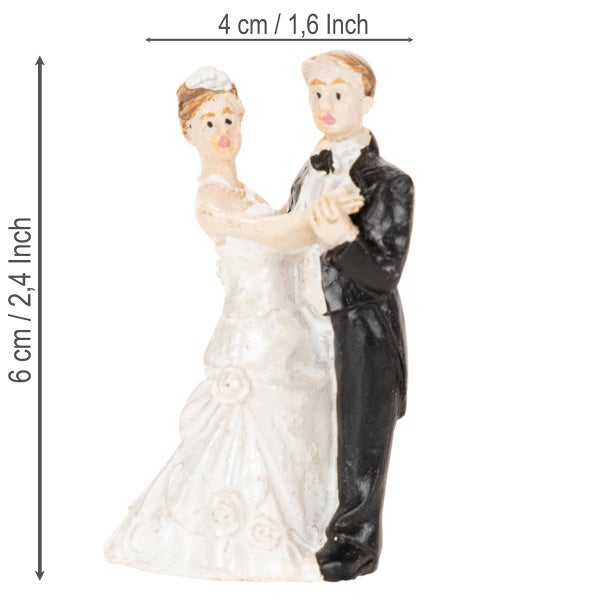 Tanzendes Brautpaar als Hochzeitsfigur, Höhe 6 Zentimeter, Breite 4 Zentimeter.