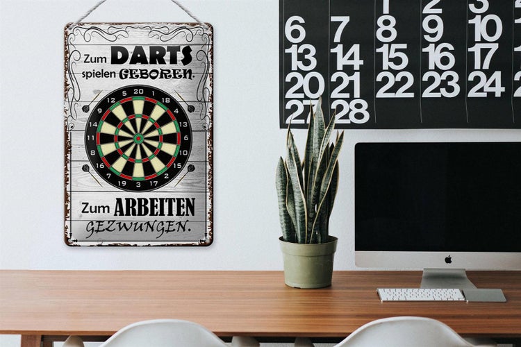 Blechschild Spruch 20x30cm zum Darts spielen geboren