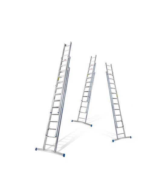 Drei Aluminium Mehrzweckleitern unterschiedlicher Höhe