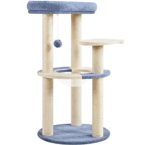 Katzenkratzbaum mit Plattformen, Kratzsäulen und Spielzeug