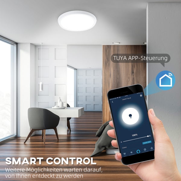 HOMCOM LED Deckenlampe Dimmbare Deckenleuchte, 35W Hintergrundbeleuchtung Runde Deckenbeleuchtung mit WiFi Kontrolle und Fernbedienung für Wohnzimmer Badezimmer Ø30 x 3,2H cm