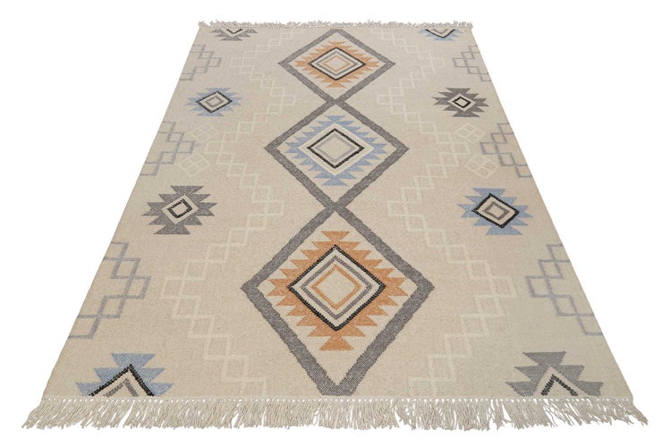 Kelim Teppich Creme Beige aus Wolle Jong Green Looop 240x340 cm