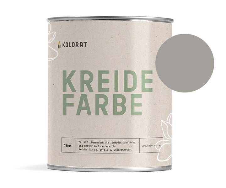 Kolorat Kreidefarbe für Möbel - ein warmer Grauton mit einem Hauch von Braun - Farbton Schattenstaub Nr. 110. Matter Kreidelack für innen - Möbellack, Möbelfarbe - Holzfarbe - Kreidefarbe für Holz
