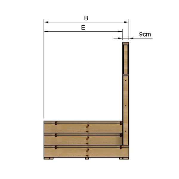 Technische Zeichnung eines Hochbeets mit Maßangaben