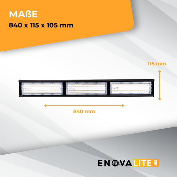 Enovalite LED-Hallenleuchte mit den Maßen 840 x 115 x 105 mm