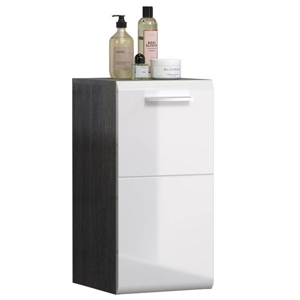 Riva B Badschrank Wandaufhang, 1 Tür, weiß Hochglanz, grau. 35 X 33 X 68 cm