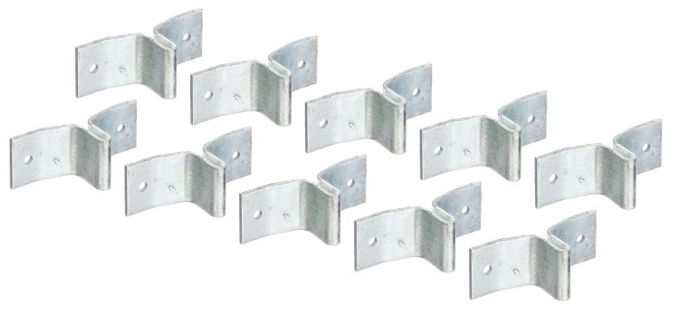Set von verzinkten Zaunverbindern aus Metall zur Befestigung von Zaunelementen.