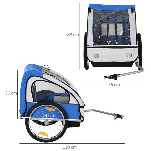 HOMCOM Kinderanhänger, 130L x 76B x 88H cm, Oxford-Gewebe, Stahl, Blau