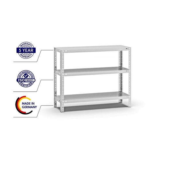 PROREGAL Fachbodenregal Schraubsystem Light-Duty Grundregal HxBxT 80 x 100 x 30 cm 3 Ebenen Fachlast 125 kg Beidseitig Nutzbar Lichtgrau