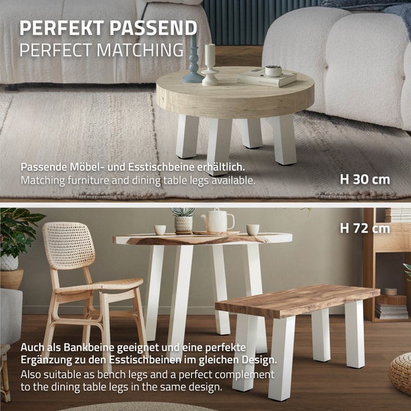 ML-Design 4er Set Tischbeine schräg H:42 cm, Weiß glänzend, aus pulverbeschichtetem Stahl, eckig, Profil 8x8 cm, I-Form, Möbelfüße Metall 96° Neigung, Tischfüße Möbelbeine für Couchtisch, Sitzbank