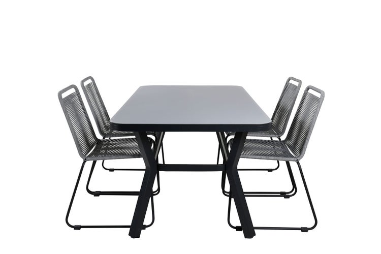 Virya Gartenset Tisch 90x160cm und 4 Stühle Lindos schwarz, grau. 90 X 160 X 74 cm