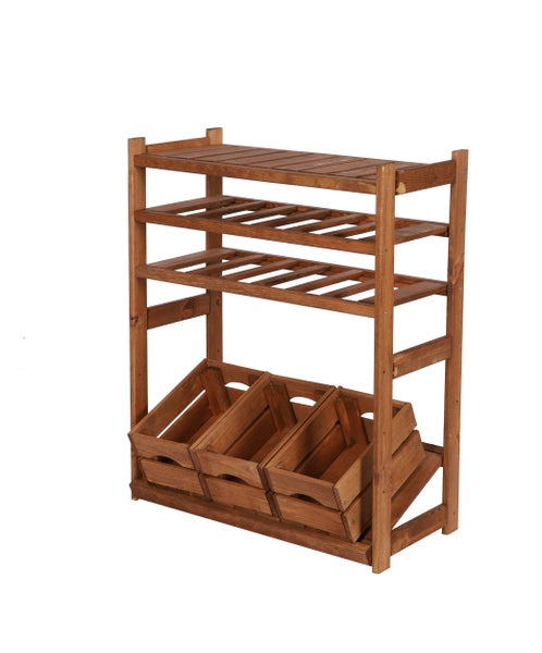 PROREGAL Getränkekisten- & Weinregal SPREEWALD HxBxT 86x70x33cm 12 Flaschen auf 2 Ebene + 1 Ebene für Kisten + Ablage Massives Kiefernholz Braun geölt