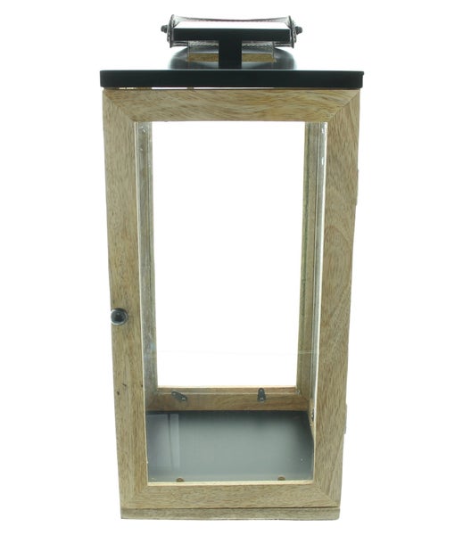 FRANK FLECHTWAREN|Laterne Modern Chic, groß, 20,5 x 20,5 x 55 cm, MANGOHOLZ, METALL, KUNSTLEDER, GLAS