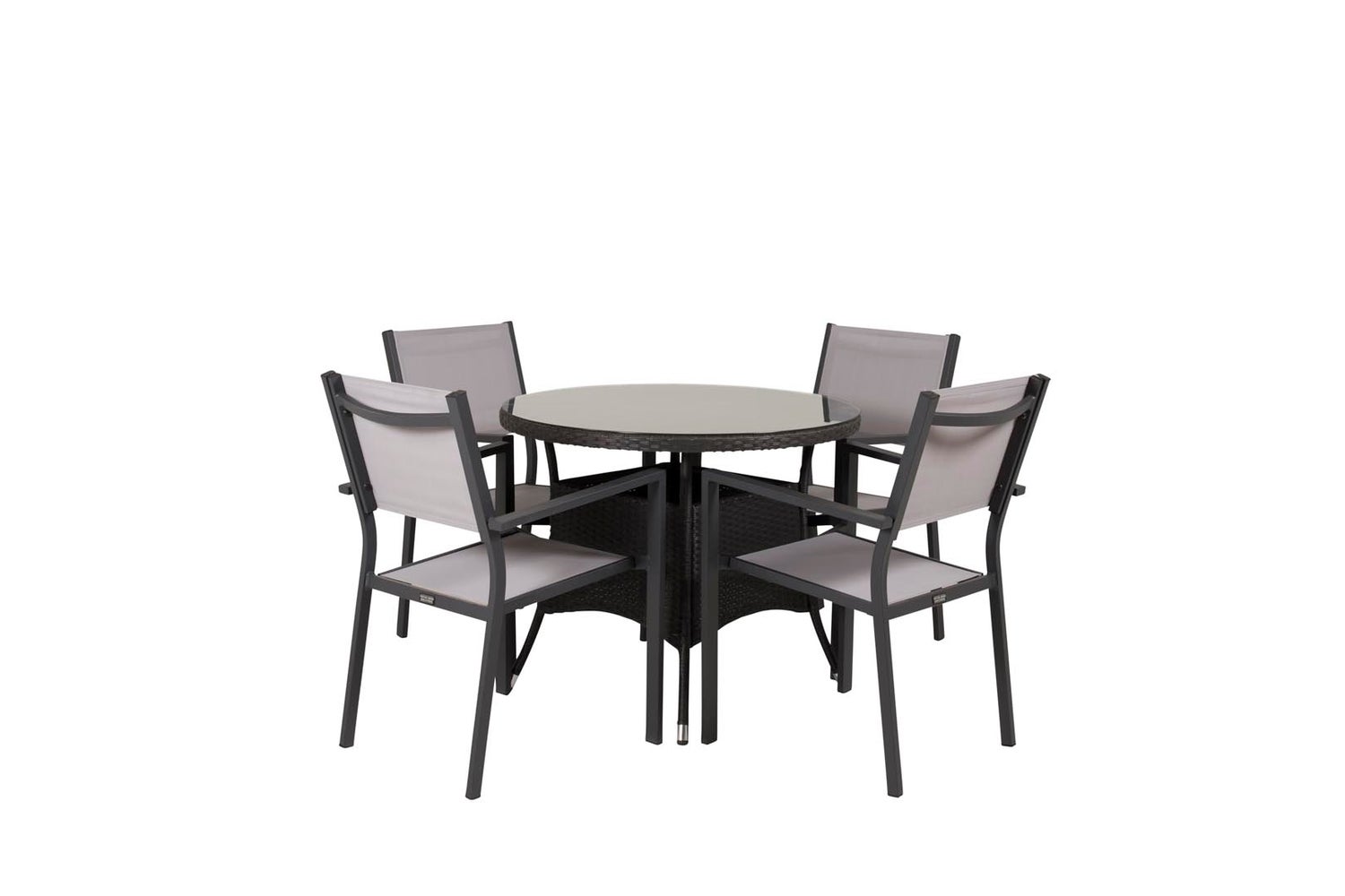 Volta Gartenset Tisch 90x90cm, 4 Stühle Copacabana, schwarz,grau.