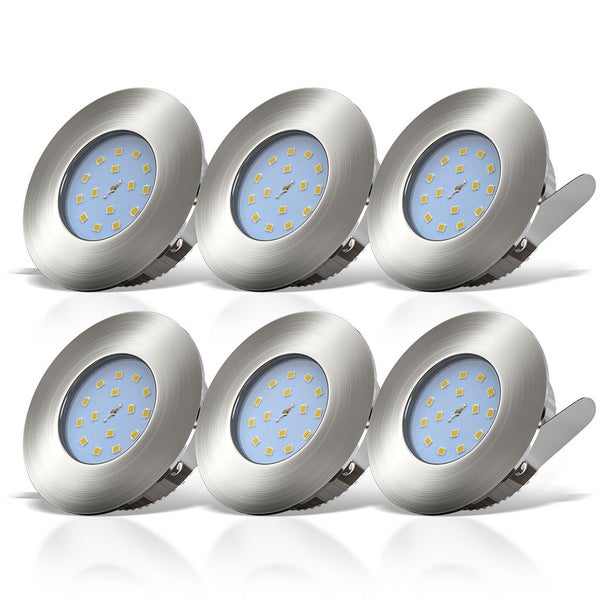 Einbauspot 6er Set 60mm Lochmaß - 230V, 4,8W, 400lm, LED, IP44, warmweiß, matt-nickel