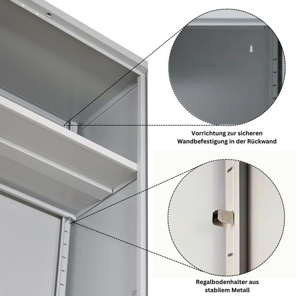 PROREGAL Stahlschrank Bee 4 Fachböden HxBxT 195 x 92 x 60 cm Pulverbeschichtetes & Verstärktes Fachbodenmaterial Grau & Blau