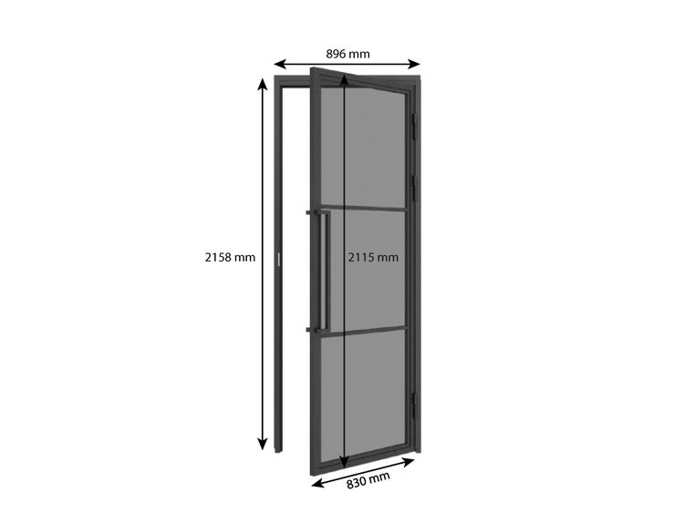 Glastür Grauglas Komplettset mit Beschlag Loftstil 830x2115mm DIN Rechts  - Griffstange Drehtür