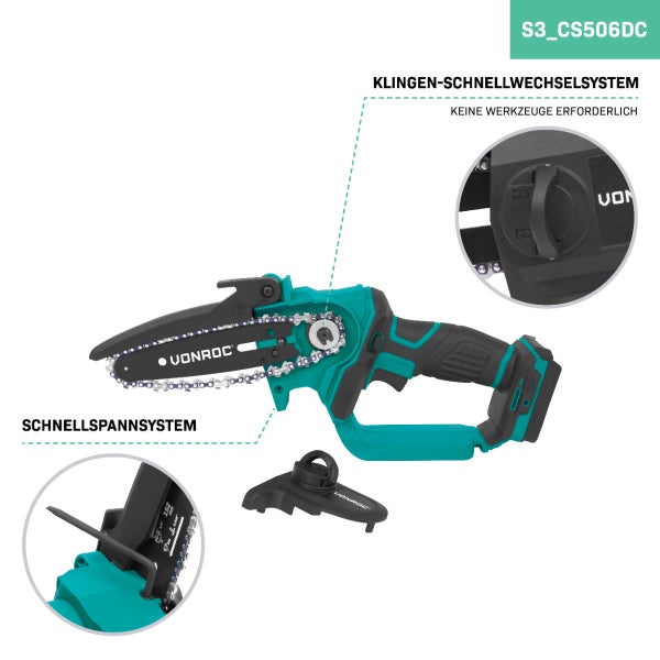 VONROC Mini-Kettensäge 20V – 152 mm – inkl. 4.0Ah Akku und Ladegerät
