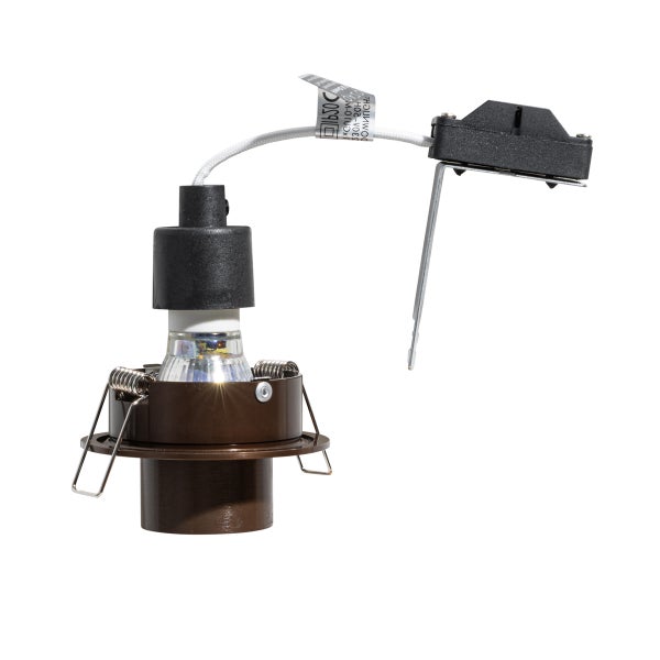 Brauner Einbaustrahler inklusive Leuchtmittel, Anschlussbox und Montagefedern.