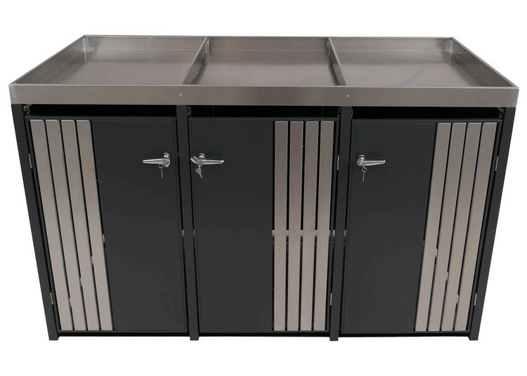 Mülltrennsystem mit drei Behältern und abschließbaren Türen