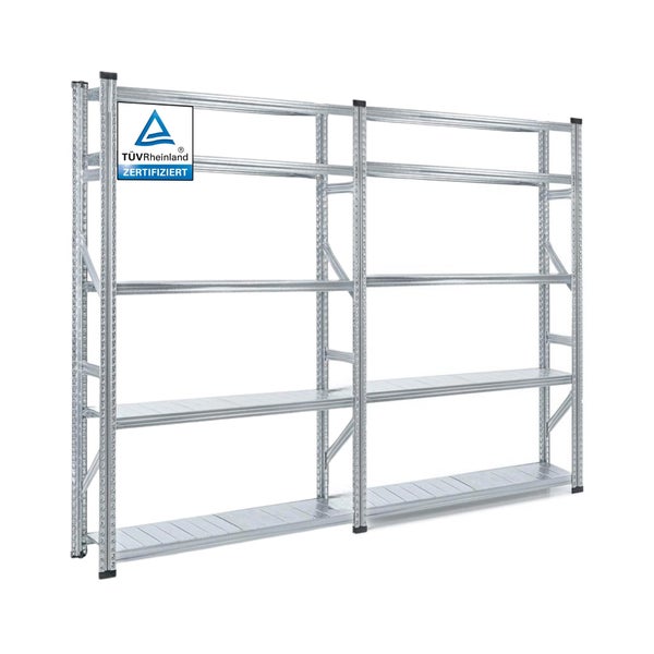 PROREGAL Fachbodenregal Stecksystem Proximo Komplettregal HxBxT 200 x 240 x 32 cm 5 Ebenen Fachlast 200 kg Beidseitig Nutzbar Verzinkt