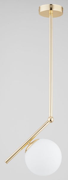 Moderne Pendelleuchte mit Metallgestänge und einer kugelförmigen Glaskugel als Lichtquelle für die Deckenmontage