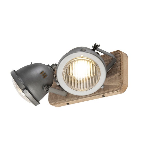 Wandleuchte mit zwei Strahlern auf Holzsockel