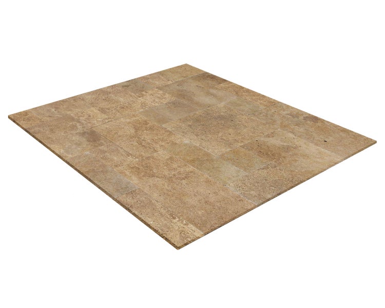 Wohnrausch Travertin Terrassenplatten BROWN Römischer Verband 3 cm, getrommelt, braun