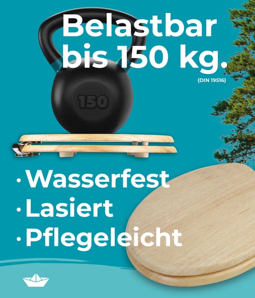 Calmwaters® WC Sitz mit Absenkautomatik Holz, Toilettensitz Modern Wellness, Holzkern Toilettendeckel, Fast-Fix, Metallscharnier, universale O-Form, ovaler Klodeckel, Echtholzfurnier Kiefer, 26LP2846