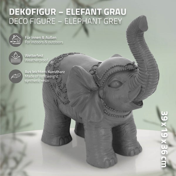 ML-Design Deko Figur Elefant Grau 36x19x39 cm, Orientalische Finish, witterungsbeständig, für Innen & Außen, Glückselefant Statue als Geschenk, Feng Shui Skulptur, Reichtum Figur, Gartendeko Raumdeko