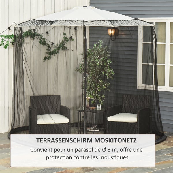 Outsunny Moskitonetz für Sonnenschirm, Fliegennetz Mückennetz, Ø3 x H2,3 m, Netzstoff, Oxford, PVC, Schwarz
