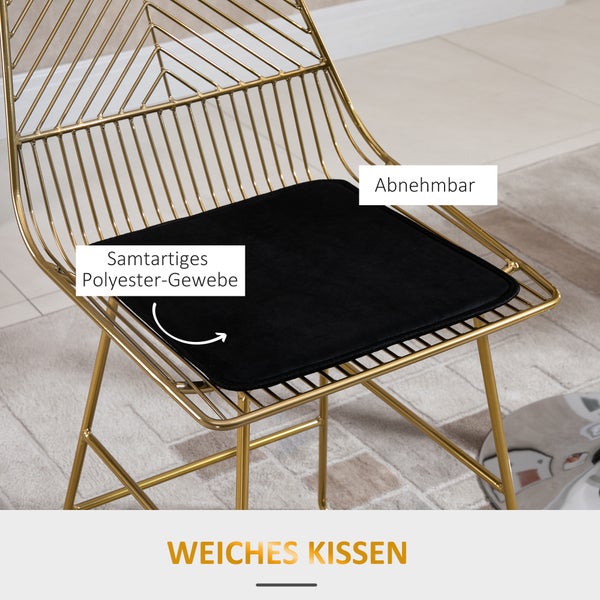HOMCOM 2er-Set Barhocker, Bistrohocker mit Fußstütze, Kissen, Barstuhl, Küchenstuhl mit Stahlbeinen für Wohnzimmer, Esszimmer, Gold, 46 x 56 x 95 cm