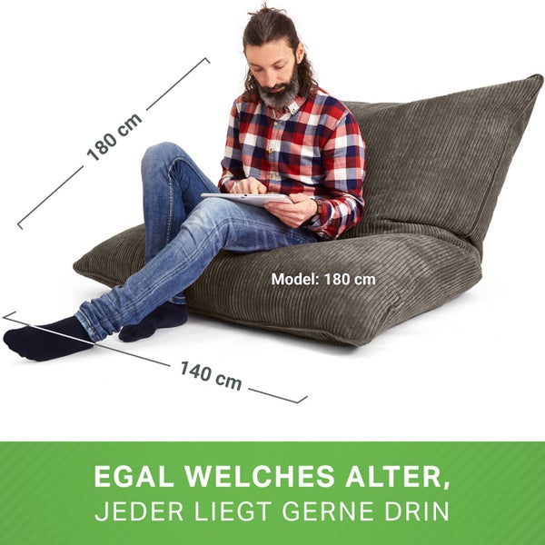 Green Bean XXL Sitzsack aus Cordstoff 370 Liter EPS-Perlen Füllung - Kuschelig Weich Robust & Waschbarem-Stoff Bodenkissen Liegekissen Sitzkissen - Anthrazit