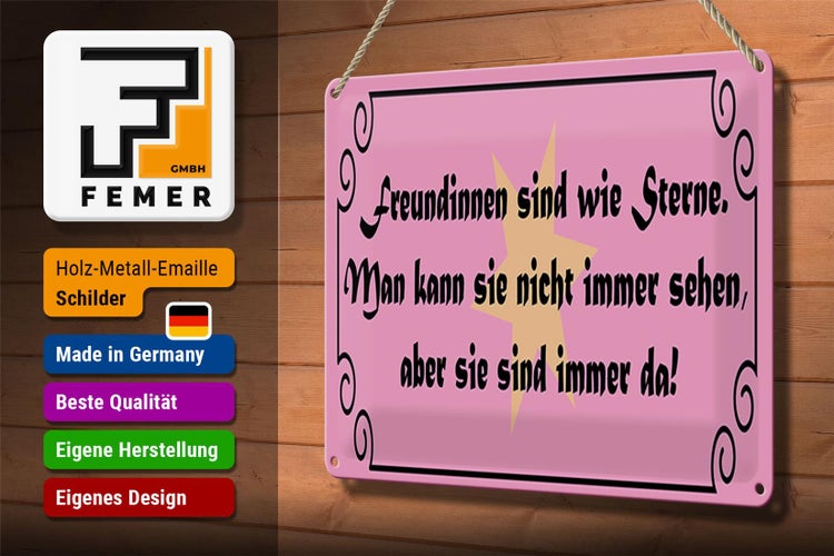 Blechschild Spruch 30x20cm Freundinnen wie Sterne immer da