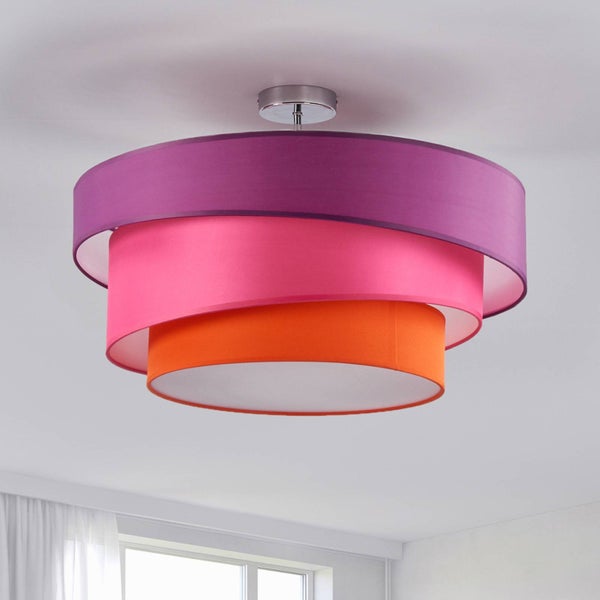 Lindby Textil Deckenleuchte rund 3 flammig, Ringe Deckenlampe Stoff Violett Pink Orange 3x E27 max. 60W ohne Leuchtmittel Schlafzimmerleuchte