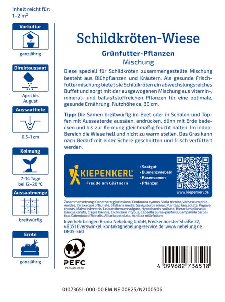 Schildkröten-Wiese Grünfutter-Pflanzenmischung von Kiepenkerl zur Aussaat für eine gesunde Ernährung von Schildkröten.
