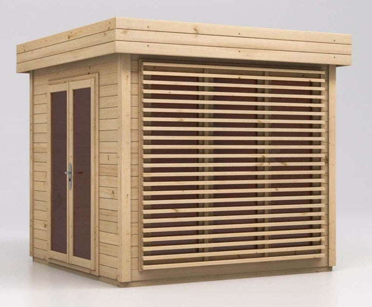 Alpholz Gartenhaus Lawenda 28 (optional mit Anbaudach 254x254 Gartenhaus aus Holz, Holzhaus mit 28 mm Wandstärke, Blockbohlenhaus, Naturbelassen 2,7x2,7m