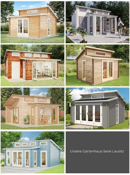 Alpholz Gartenhaus Lausitz-40 ISO mit Falttür aus Holz Holzhaus, 40 mm Wandstärke, Blockbohlenhaus - Mit Schutz-Imprägnierung (Pinie)