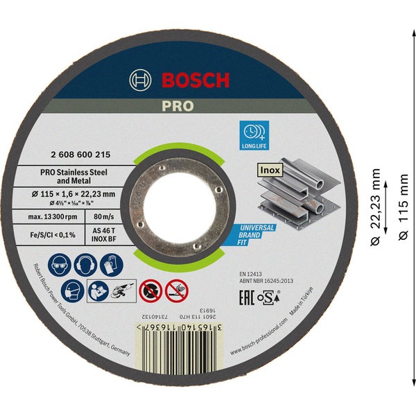 Bosch PRO Stainless Steel and Metal Trennscheibe 115 x 1,6 x 22,23 mm - 2608600215