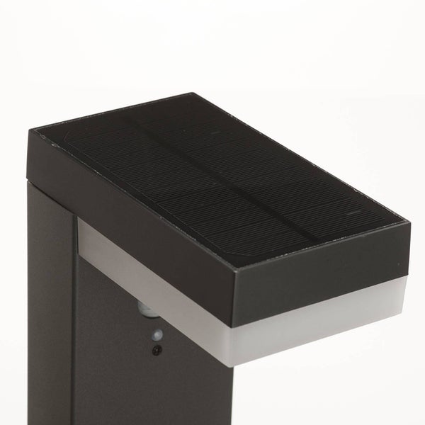 Solar-LED-Außenleuchte mit Bewegungsmelder und integriertem Solarpanel auf der Oberseite, anthrazitfarben.