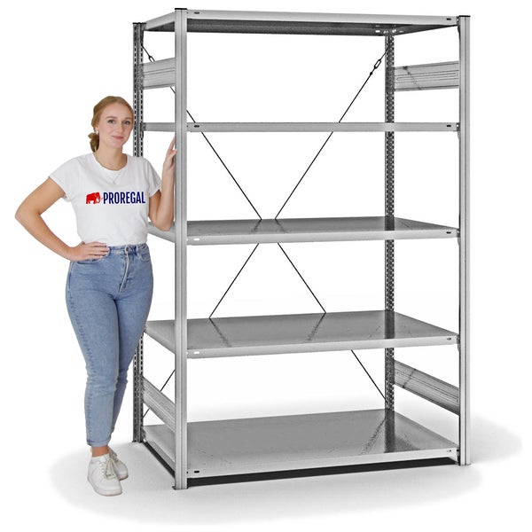 PROREGAL Fachbodenregal Stecksystem T-Profil Light-Duty Grundregal HxBxT 200 x 130 x 80 cm 5 Ebenen Fachlast 190 kg Einseitig Nutzbar Verzinkt