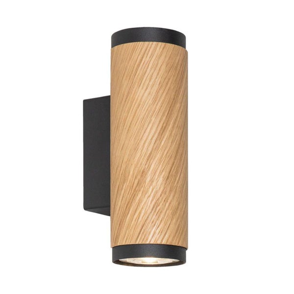 Zylindrische Wandleuchte aus Holz und Metall in moderner Optik