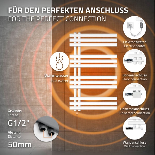 ECD Germany Iron EM Design Badheizkörper Elektrisch 600 x 1000 mm Weiß mit Heizstab 600W Weiß Große Leistung - Elektro Designheizkörper Paneelheizkörper Heizkörper Handtuchwärmer Handtuchtrockner