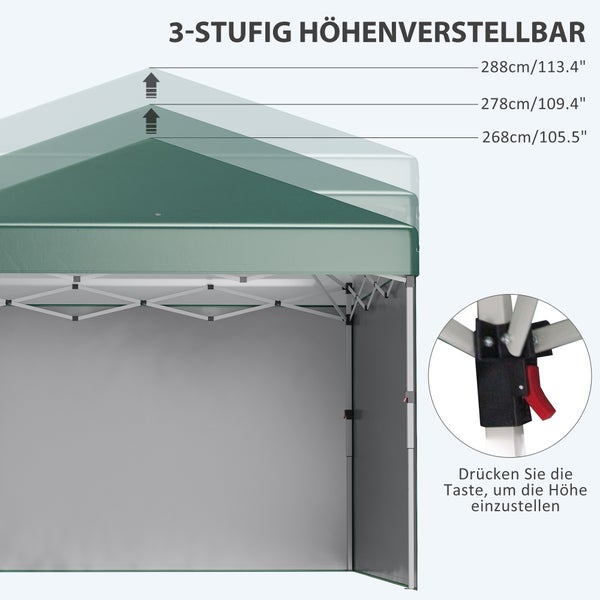 Outsunny Pavillon ca.3x3m, wasserabweisend Stabil Winterfest Pop-up Faltpavillon mit 2 Seitenwänden, UV Schutz 30+, Faltbar Partyzelt Gartenzelt mit Tasche, Gartenpavillon für Camping, Grün