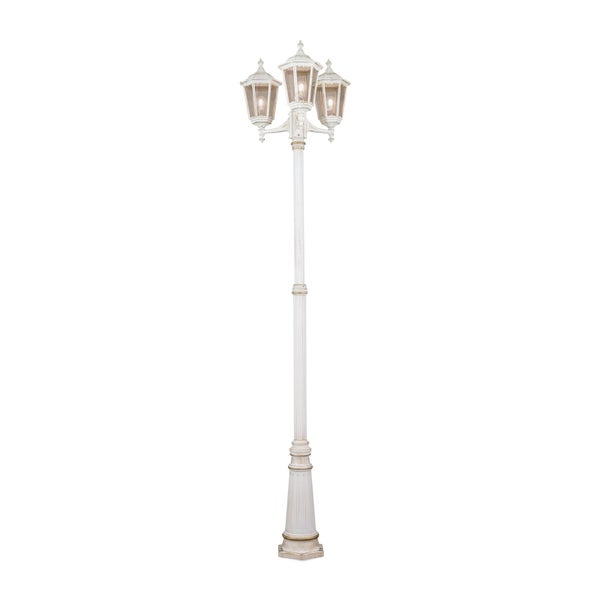 Dreiflammige Außenleuchte Kandelaber im antiken Design aus Metall und Glas für den Garten.