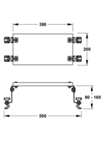 Technische Zeichnung mit Maßen in Millimeter: Länge 390, Breite 200, Gesamtbreite 500, verstellbare Höhe von 80 bis 160.
